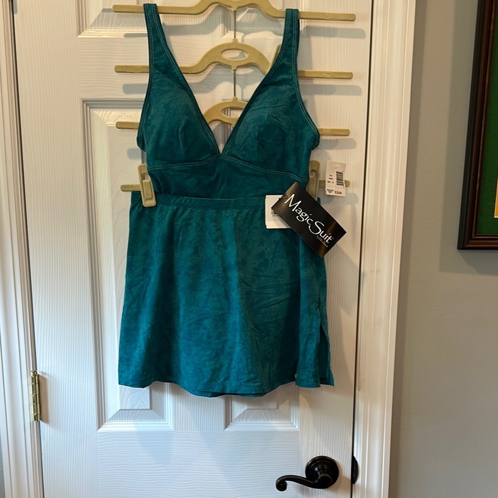 Magic Suit by Miraclesuit Teal Bathing Suit with Matching Coverup Skirt